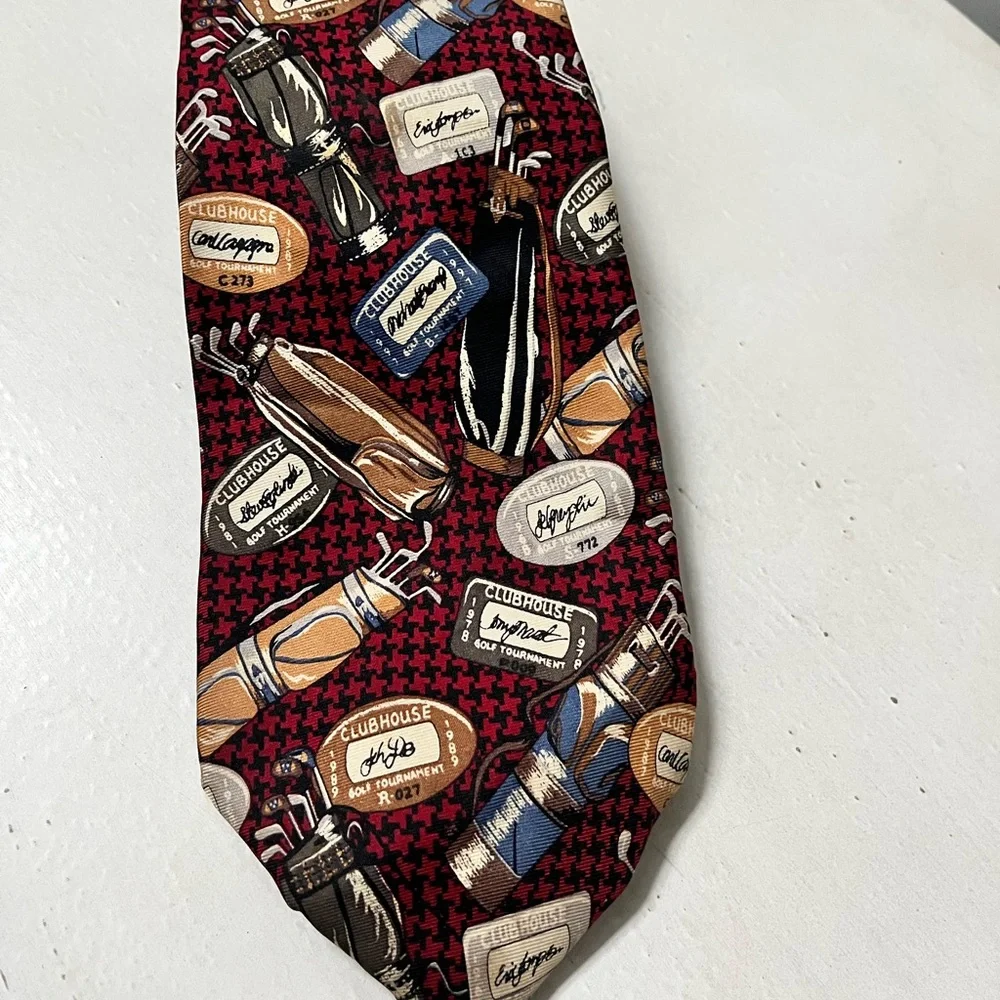 Roundtree & Yorke Golf Themed Mens Necktie Silk Novelty Tie Golf Bags Dillards